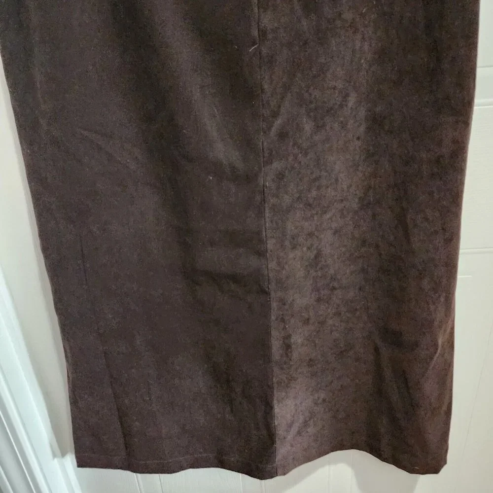 IVY Women's Long Stretch Maxi Pencil Skirt Suede Brown Retro 90's Goth Size 8 - Picture 4 of 10